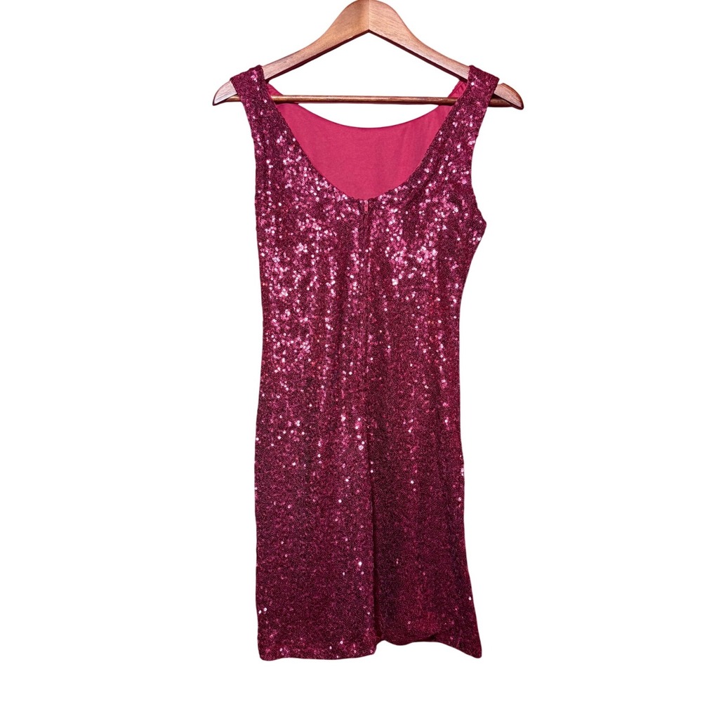 Vintage Crystal Doll Women Medium Ruby Red Sequin Mini Party Dress Layered
